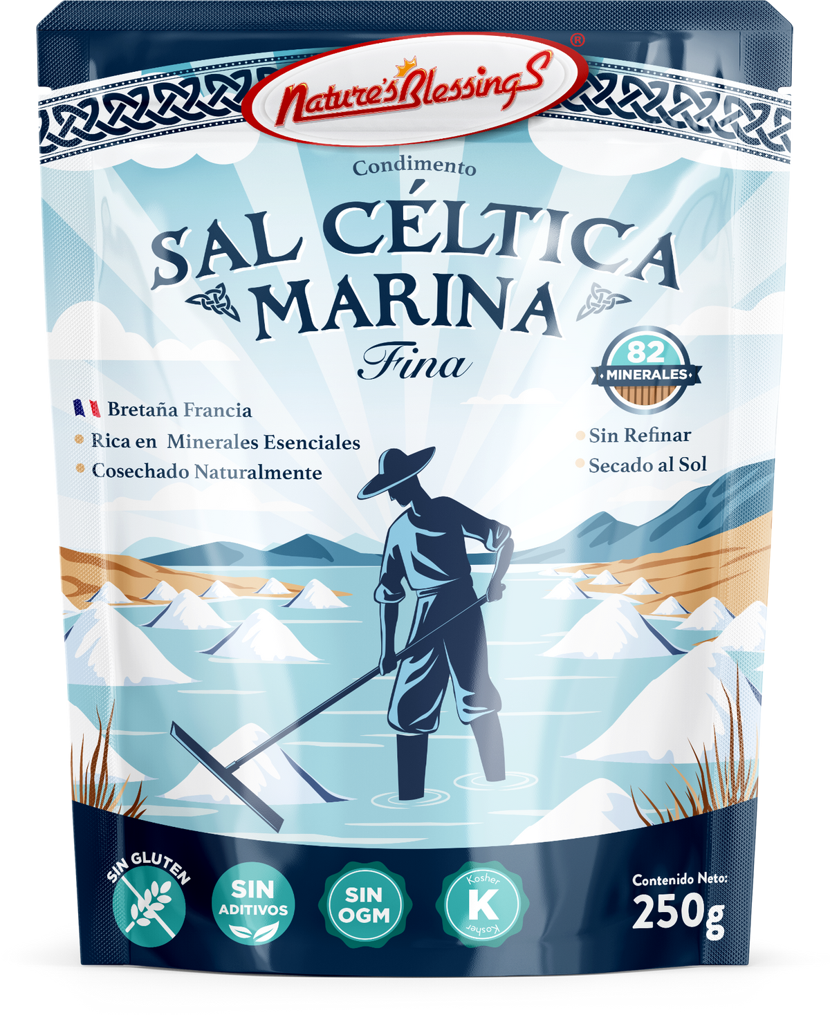 Sal Céltica Original de Bretaña Celtic Salt | Sal Marina Celta Sin Refinar, Sin Yodo y Sin Flúor. Rica en 82+ Minerales del Mar Francés